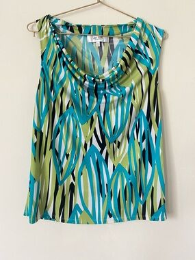 Jones Studio Y2K Abstract colorful Print festival Cowl neck camisole size L